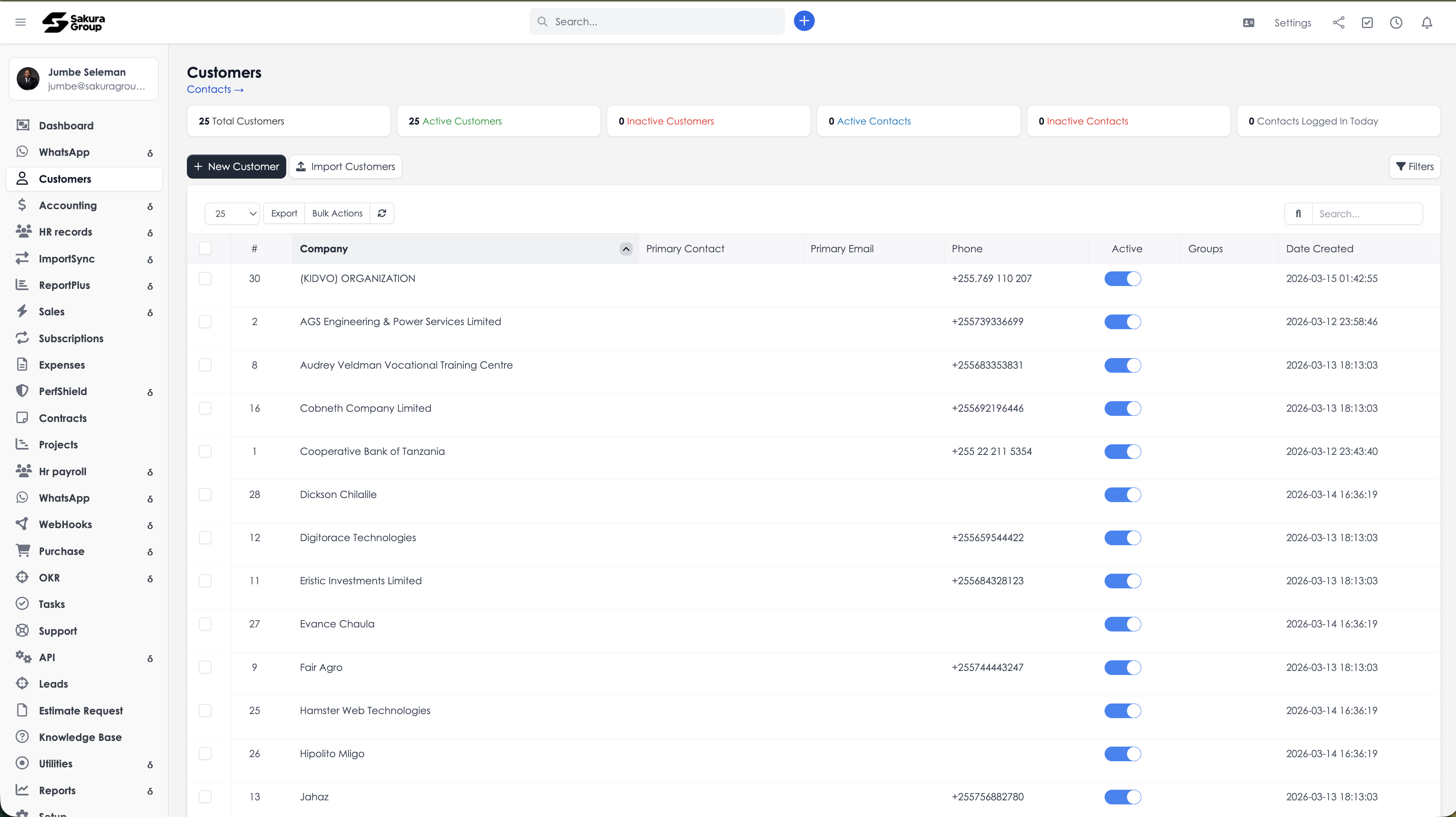 Sakura CRM module view 1