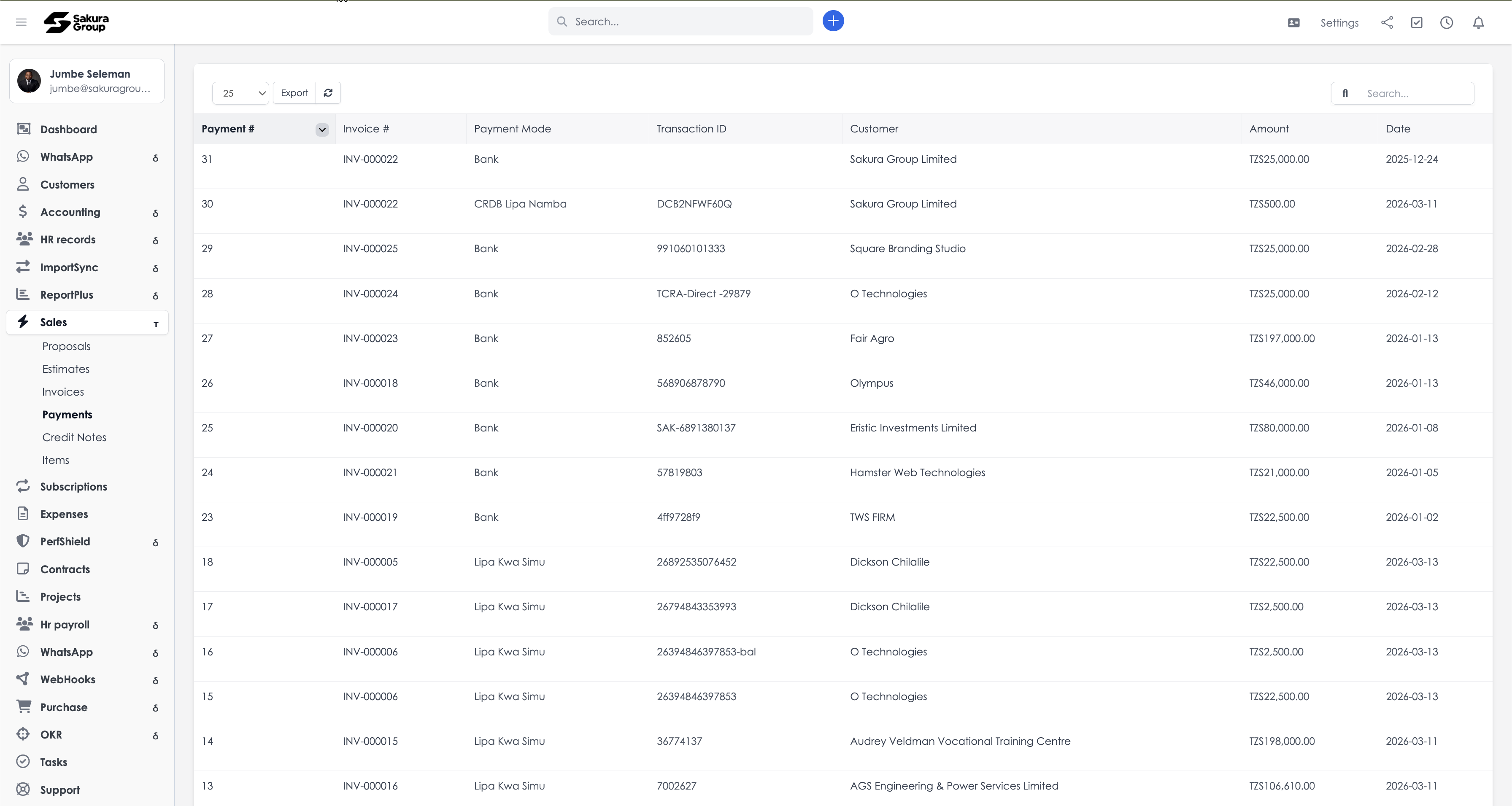 Sakura CRM module view 3