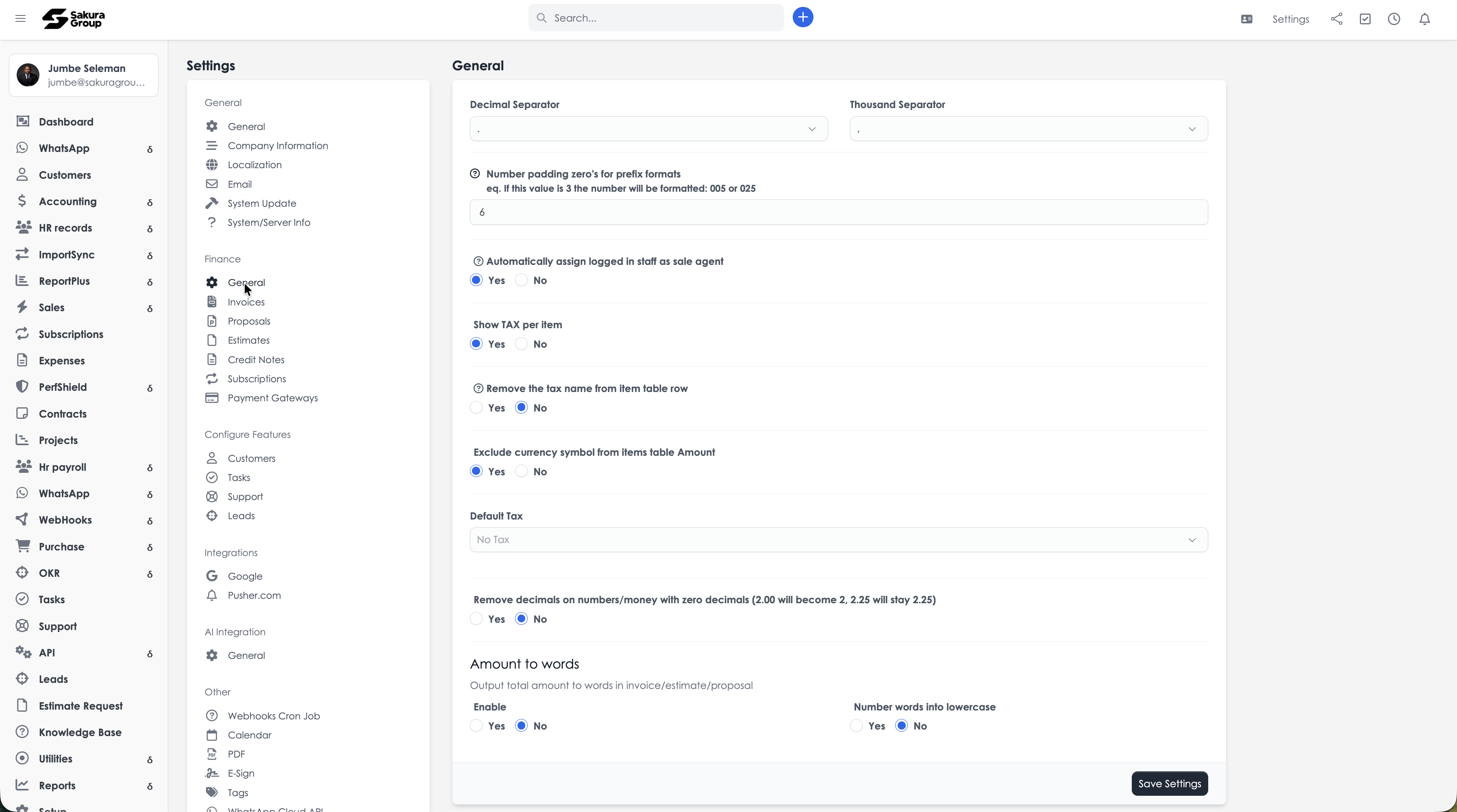 Sakura CRM module view 4